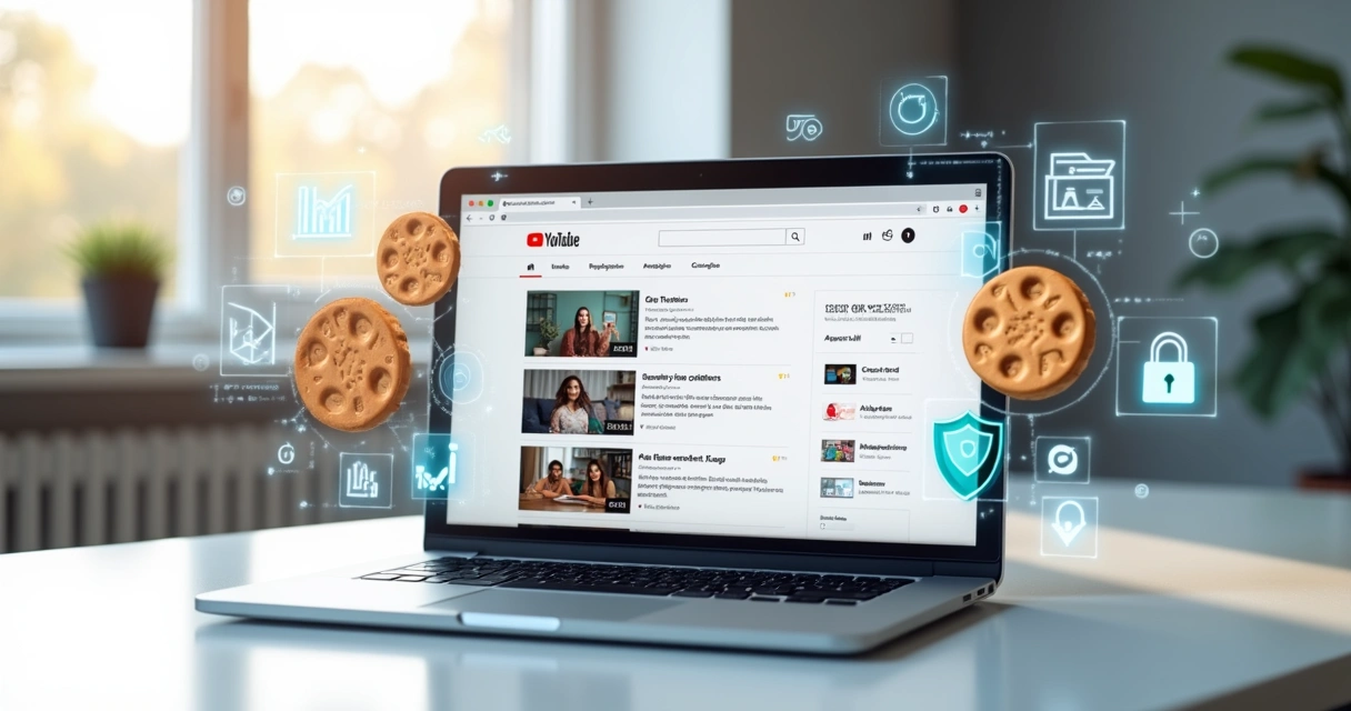 Conceito de privacidade no YouTube com cookies e configurações de dados