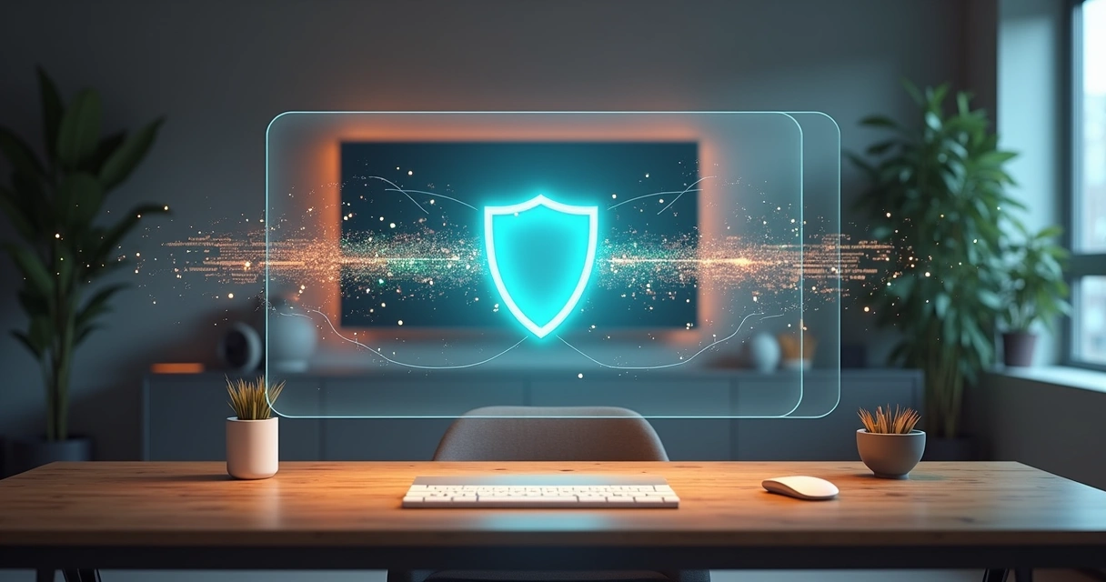 Fluxo digital de cookies e dados passando por escudo de privacidade