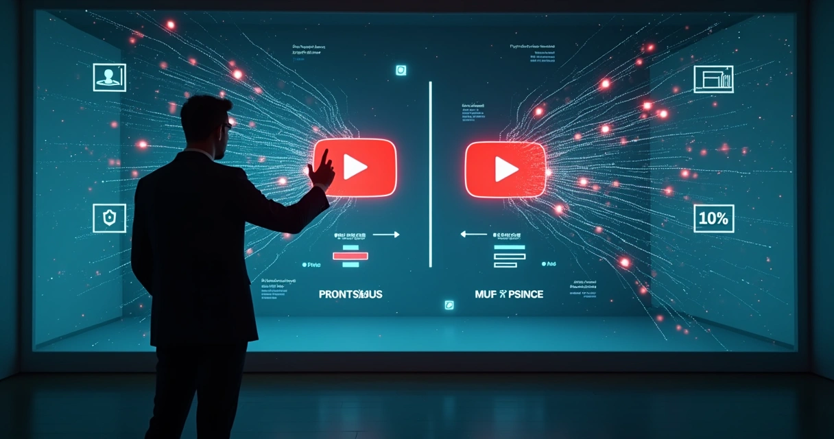 Painel digital exibindo dados do YouTube ligados a configurações de privacidade