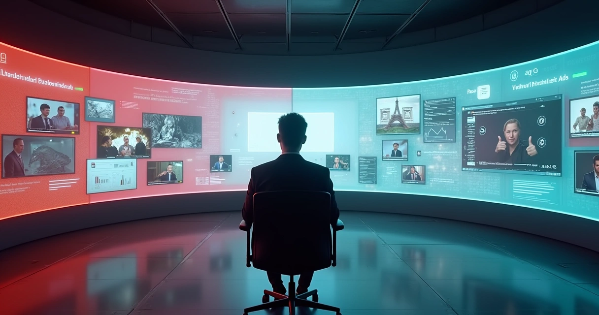 Pessoa escolhendo entre anúncios personalizados e genéricos em painéis virtuais do YouTube